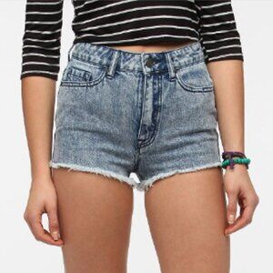 BDG High Rise Dree Cheeky Raw Hem Shorts Slight Stone Wash Y2K 90's